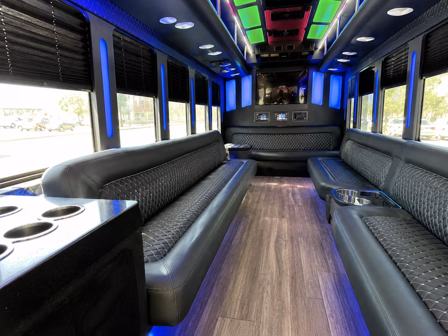 boulder 15 passenger party bus inside