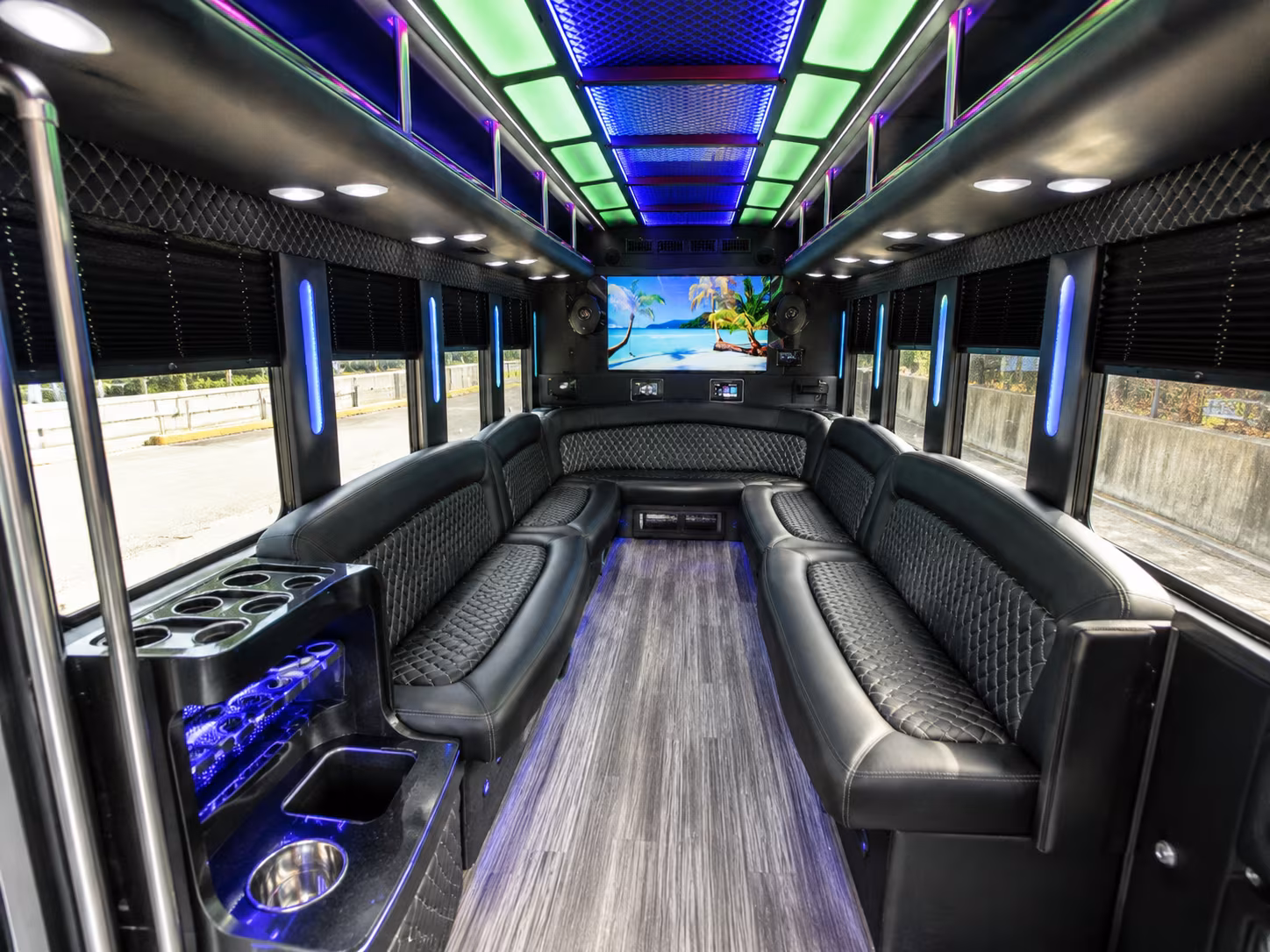 boulder 18 passenger party bus inside